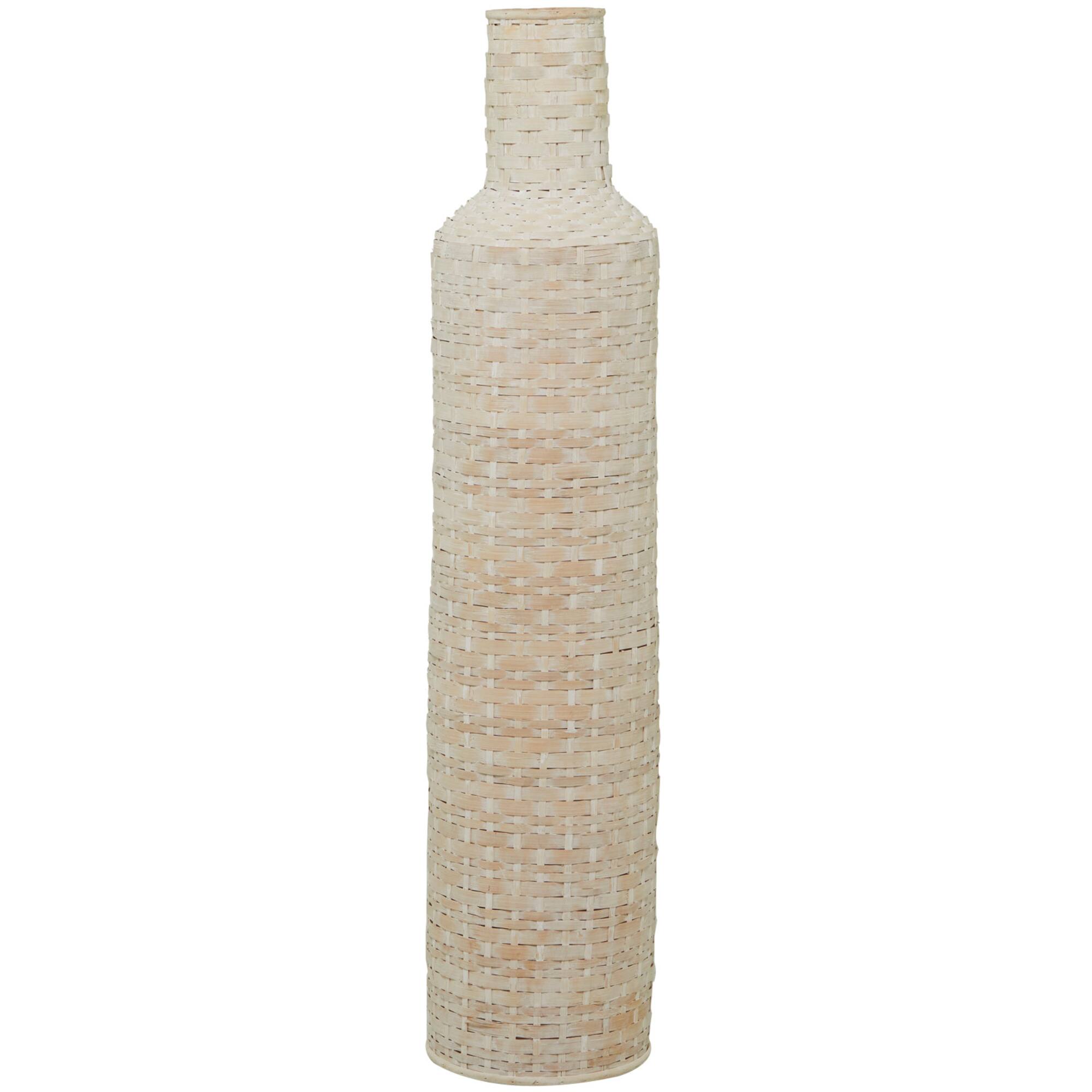White Bamboo Tall Woven Floor Vase 9" x 9" x 39"